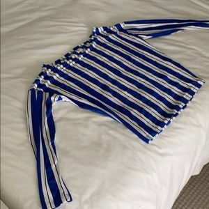 Saved Kisses striped open back shirt